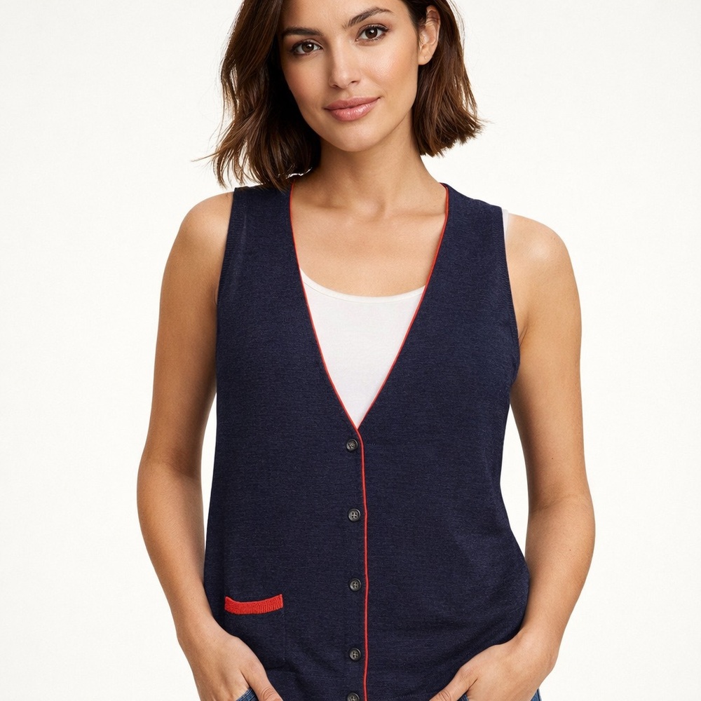 Lands' End Women's Navy V-Neck Italian Merino Sweater Vest